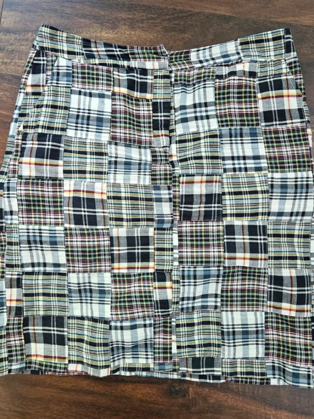 Cambridge Dry Goods Women's Madras Plaid Skirt Size 10 Cotton Preppy Blue Gray